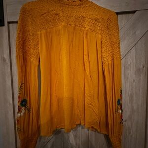 Rocks Mustard Yellow Embroidered Blouse